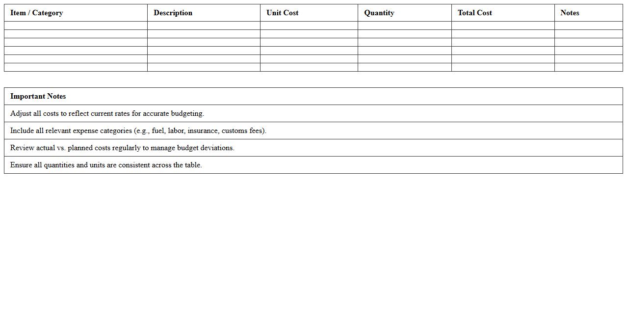 Logistics Budget Planner Excel for Shipping Operations