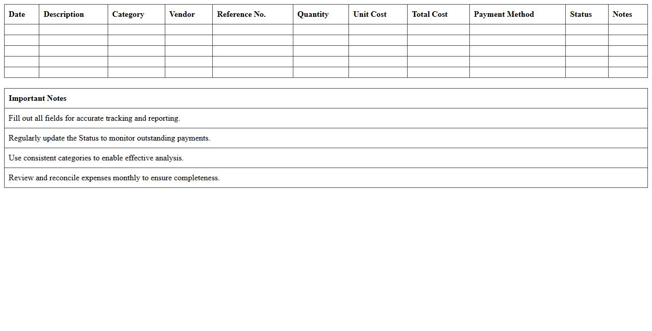 Logistics Expense Tracking Spreadsheet