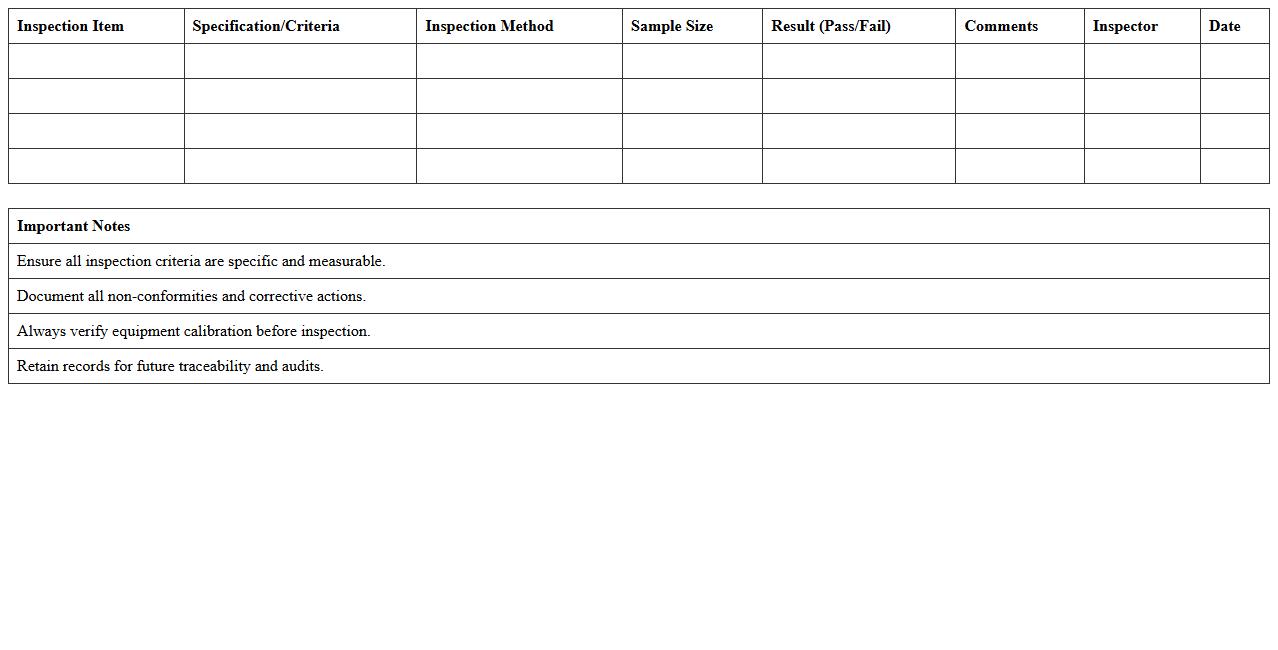 Manufacturing Product Inspection Checklist Excel Template