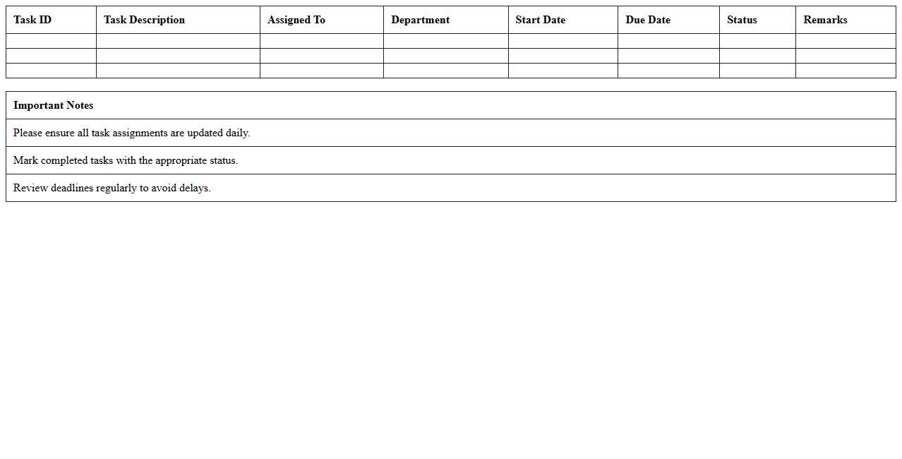 Manufacturing Task Assignment Sheet