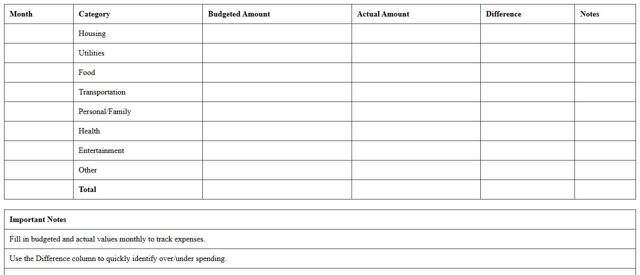 Monthly Family Budget Tracker Excel Template