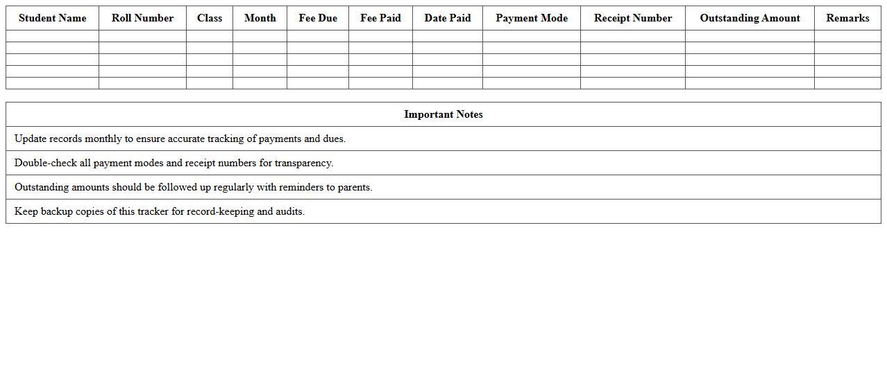 Monthly Fee Payment Tracker for Private Schools