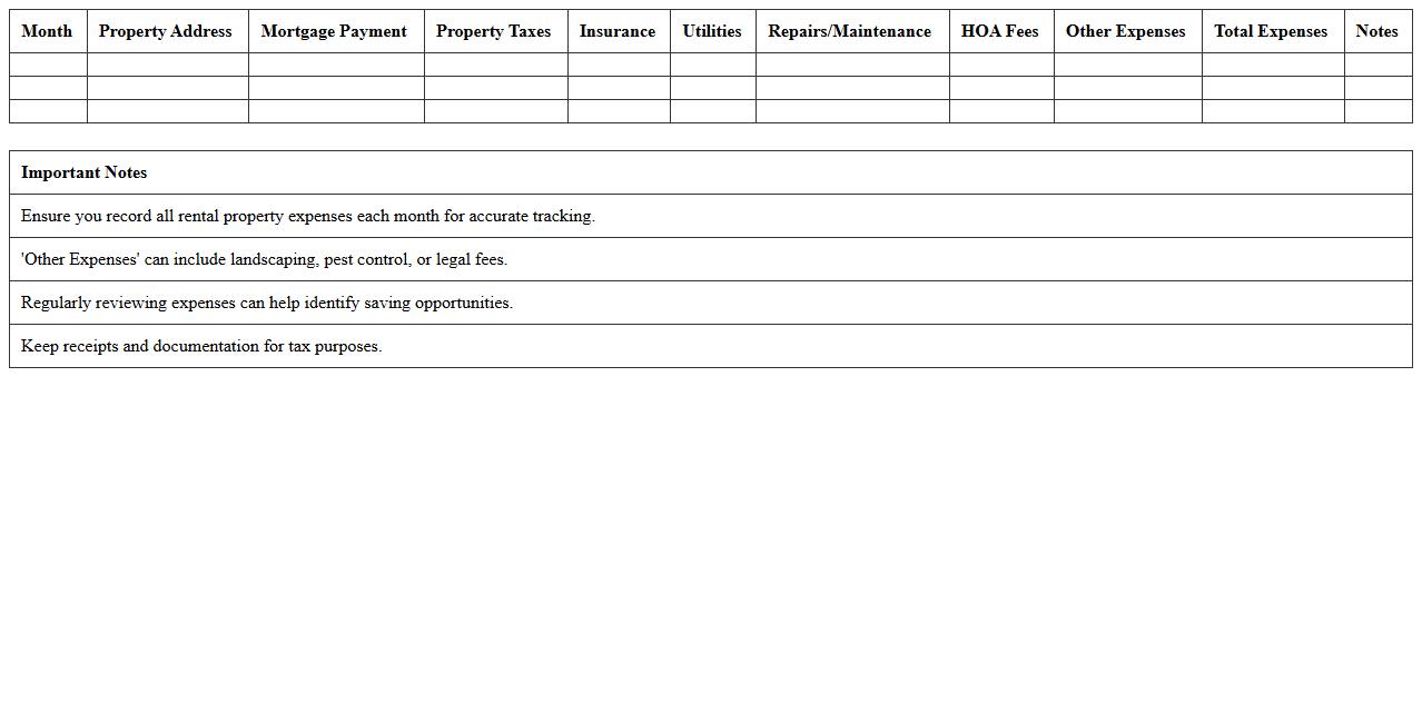 Monthly Rental Property Expense Tracker Excel Template