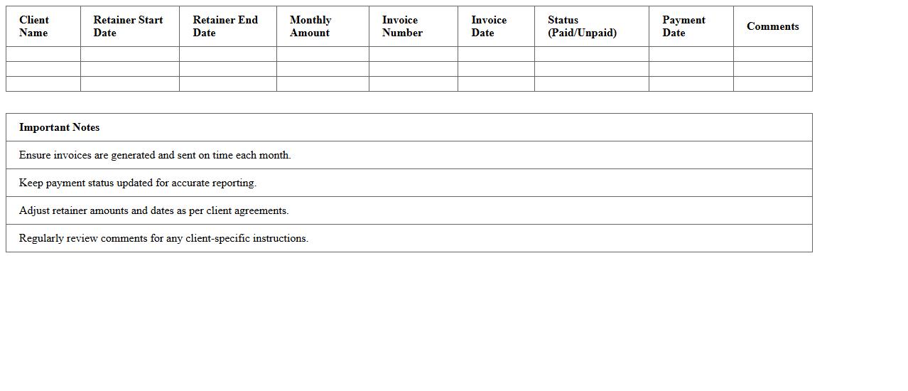 Monthly Retainer Billing Summary Excel