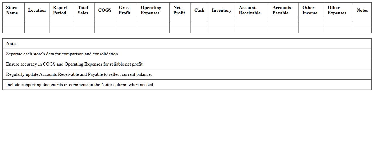 Multi-Store Retail Financial Reporting Template