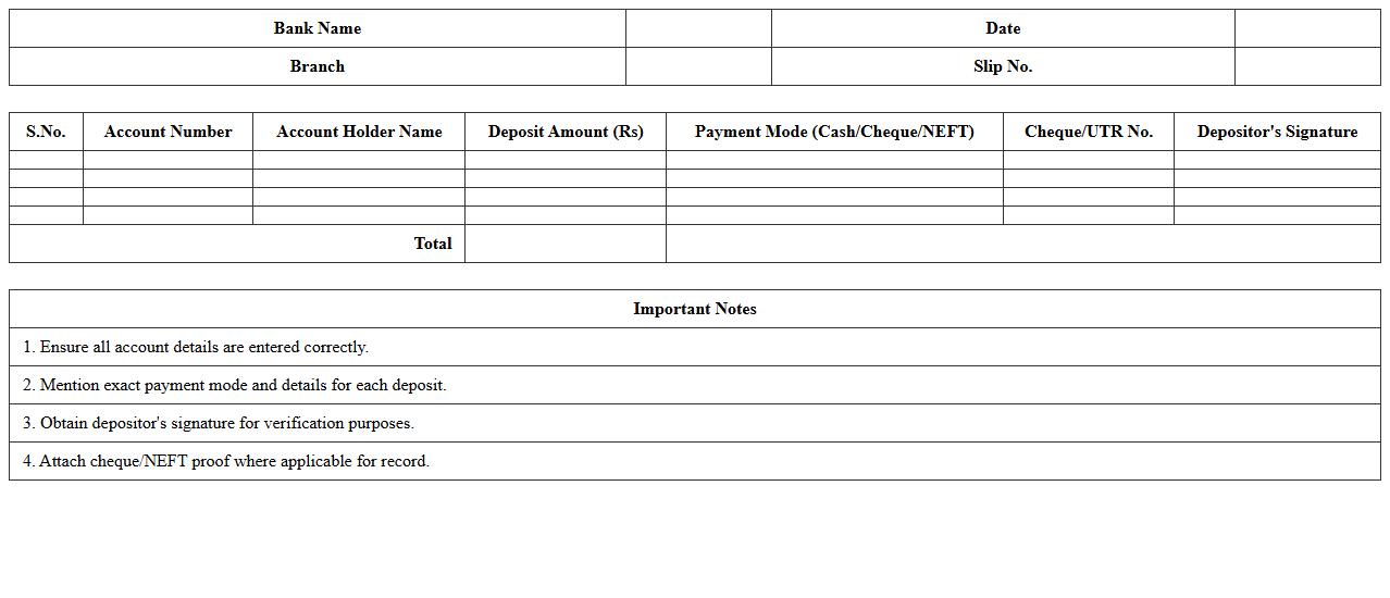 Multiple Account Deposit Slip Excel Format