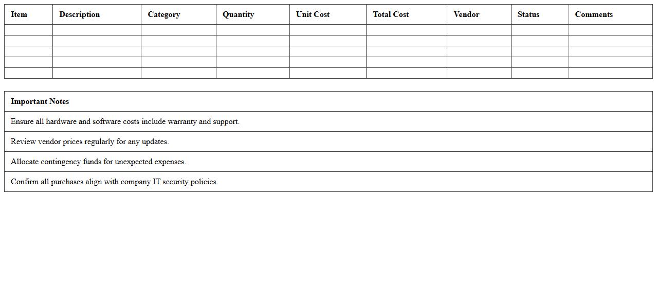 Network Infrastructure Budget Overview Sheet