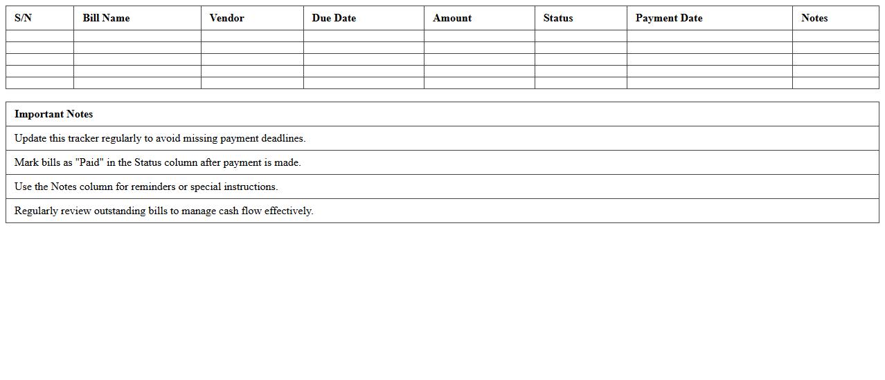 Outstanding Bills Tracker Excel Template