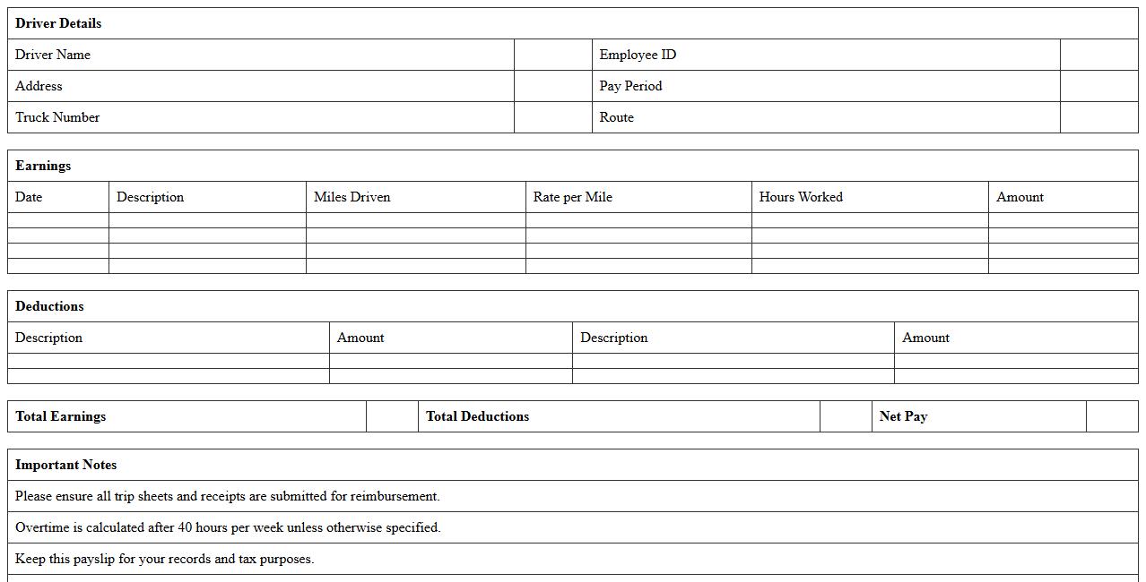 Over-the-Road Driver Pay Slip Excel Template