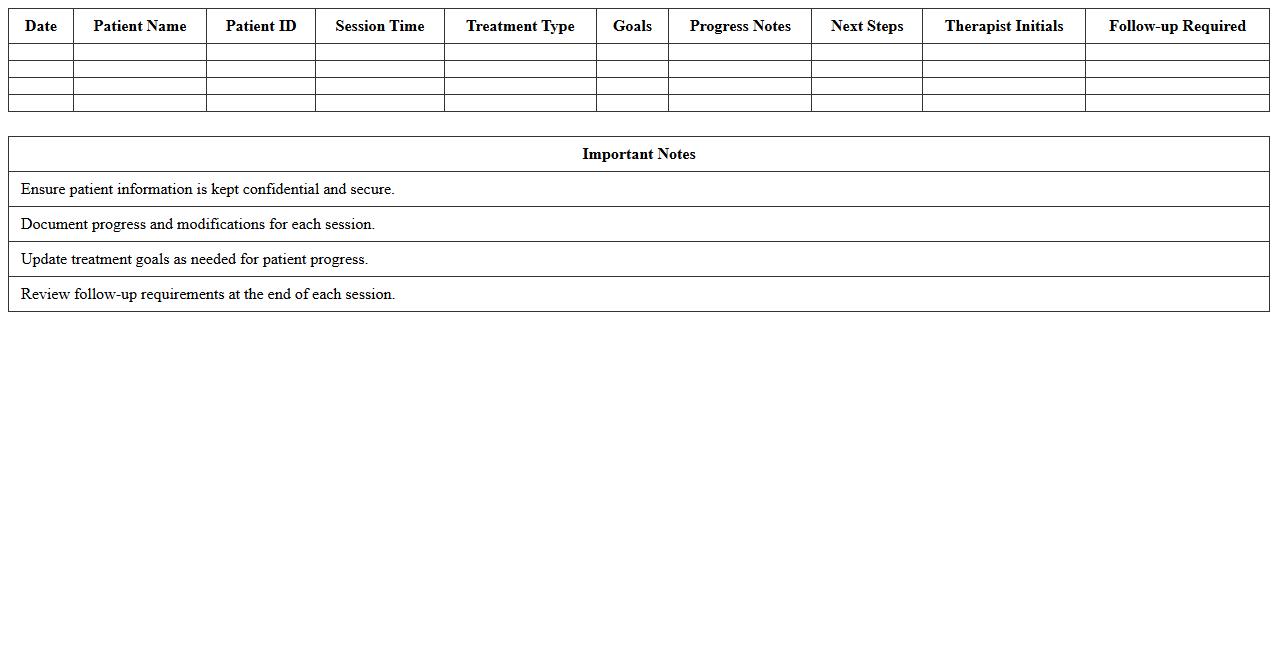 Physical Therapist Daily Patient Tracker Excel