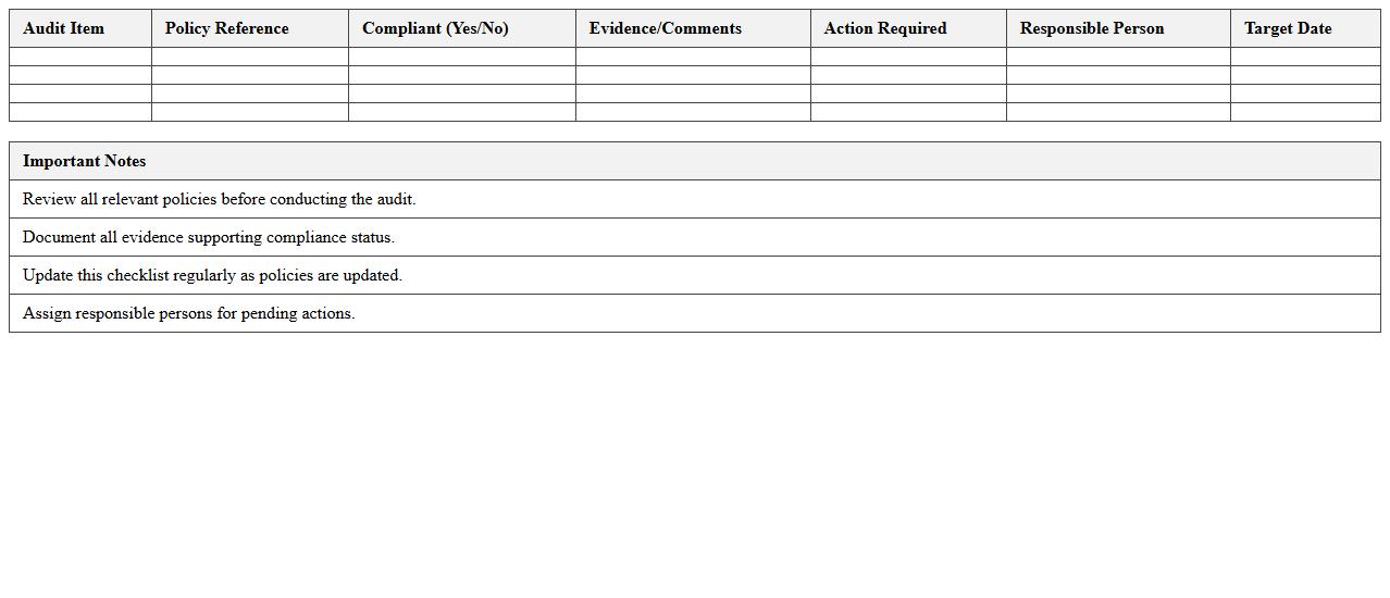 Policy Compliance Audit Checklist Excel Template