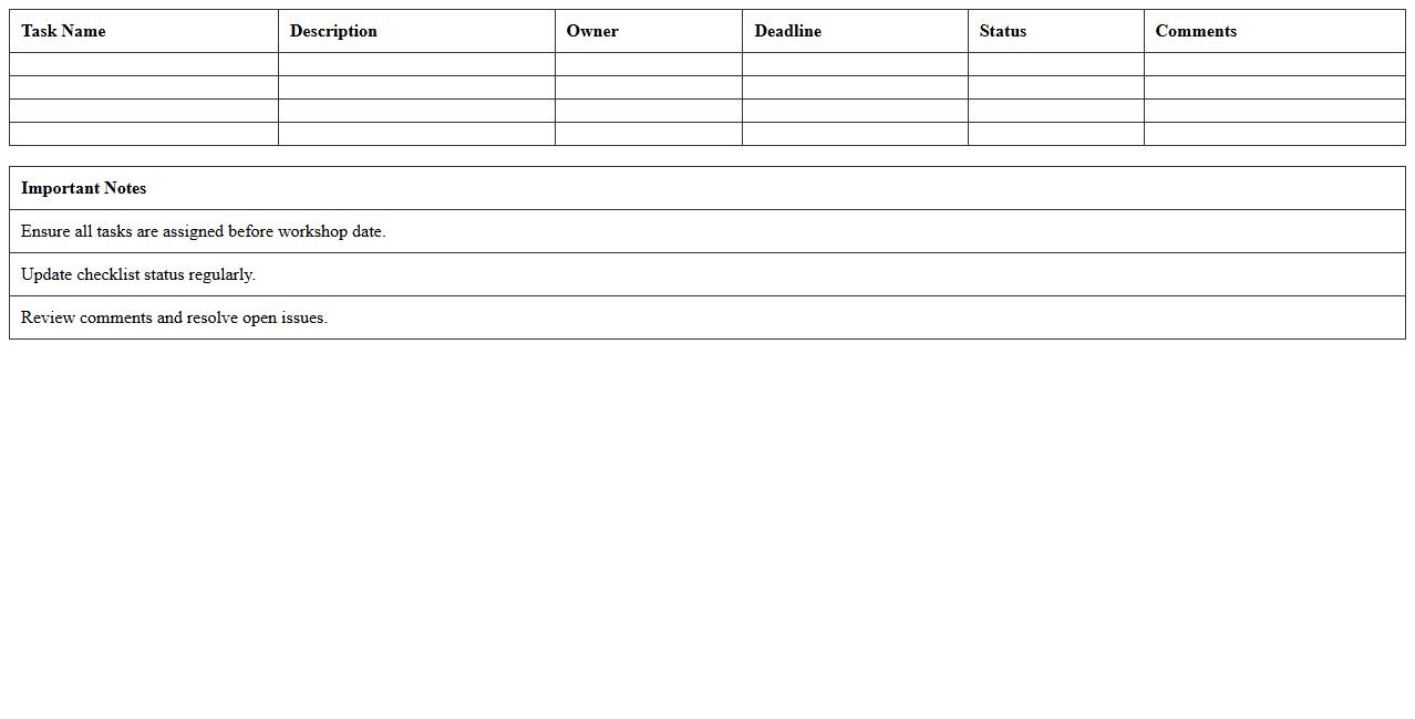 Pre-Workshop Task Checklist Excel Template