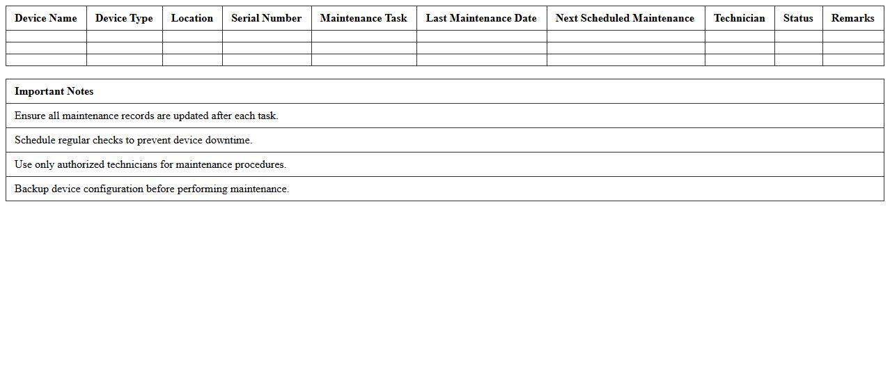 Printer and Peripheral Maintenance Schedule Template
