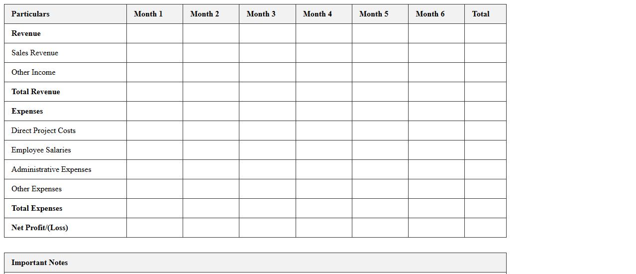 Project Profit & Loss Statement Excel Sheet