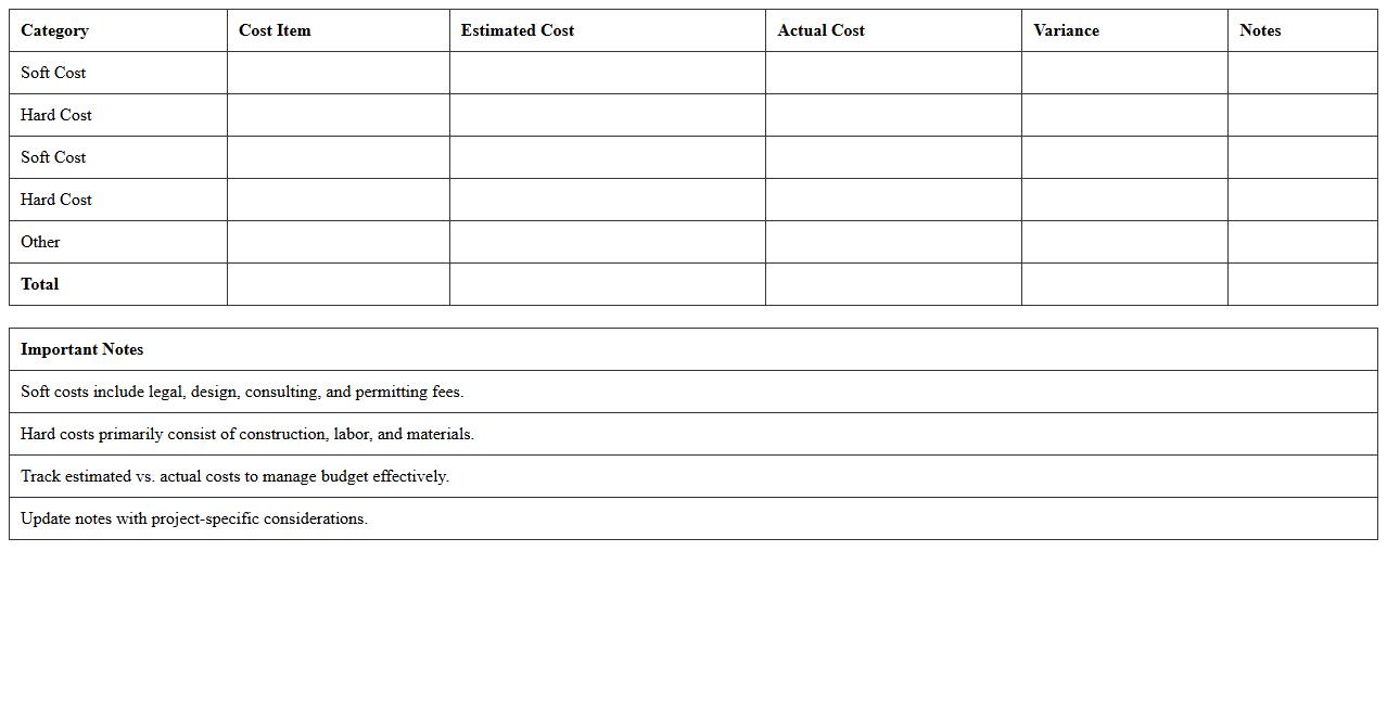 Property Development Soft & Hard Cost Budget Excel
