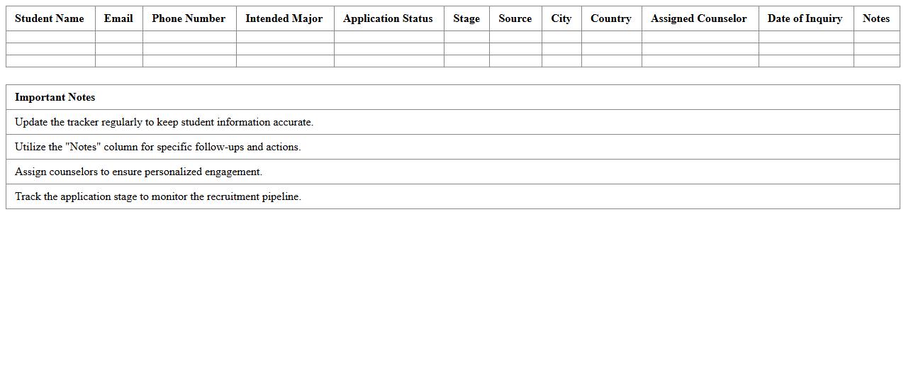 Prospective Student List Excel Tracker for Universities
