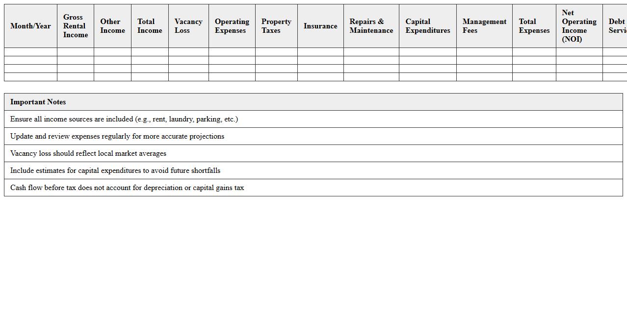 Real Estate Cash Flow Projection Sheet