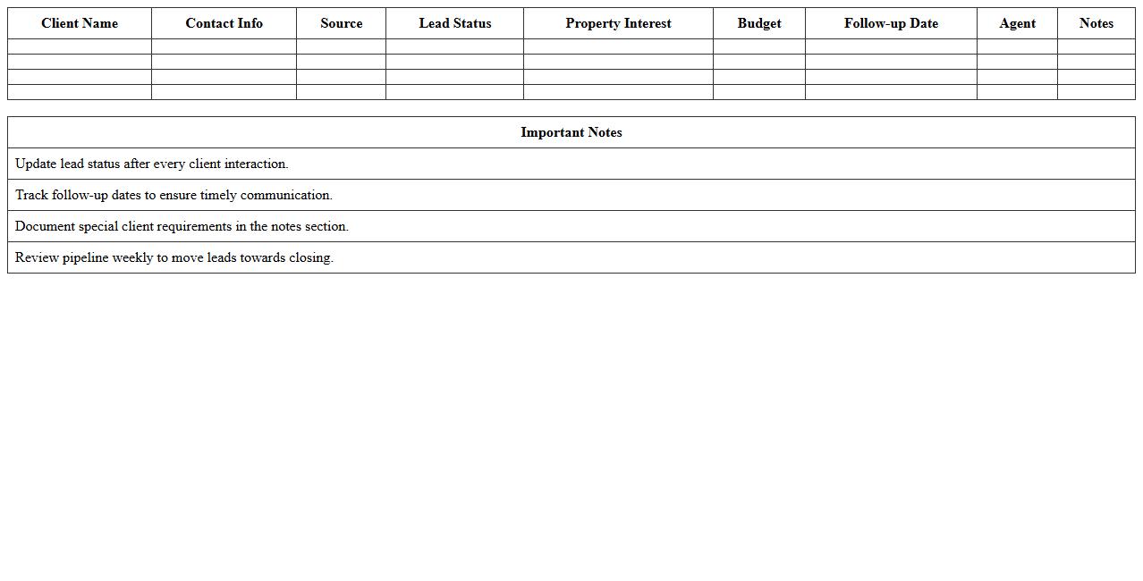 Real Estate Client Pipeline Tracker Excel