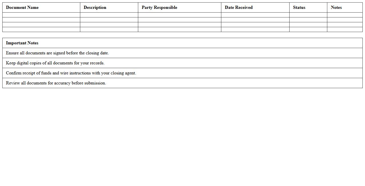 Real Estate Closing Documents Organizer Excel