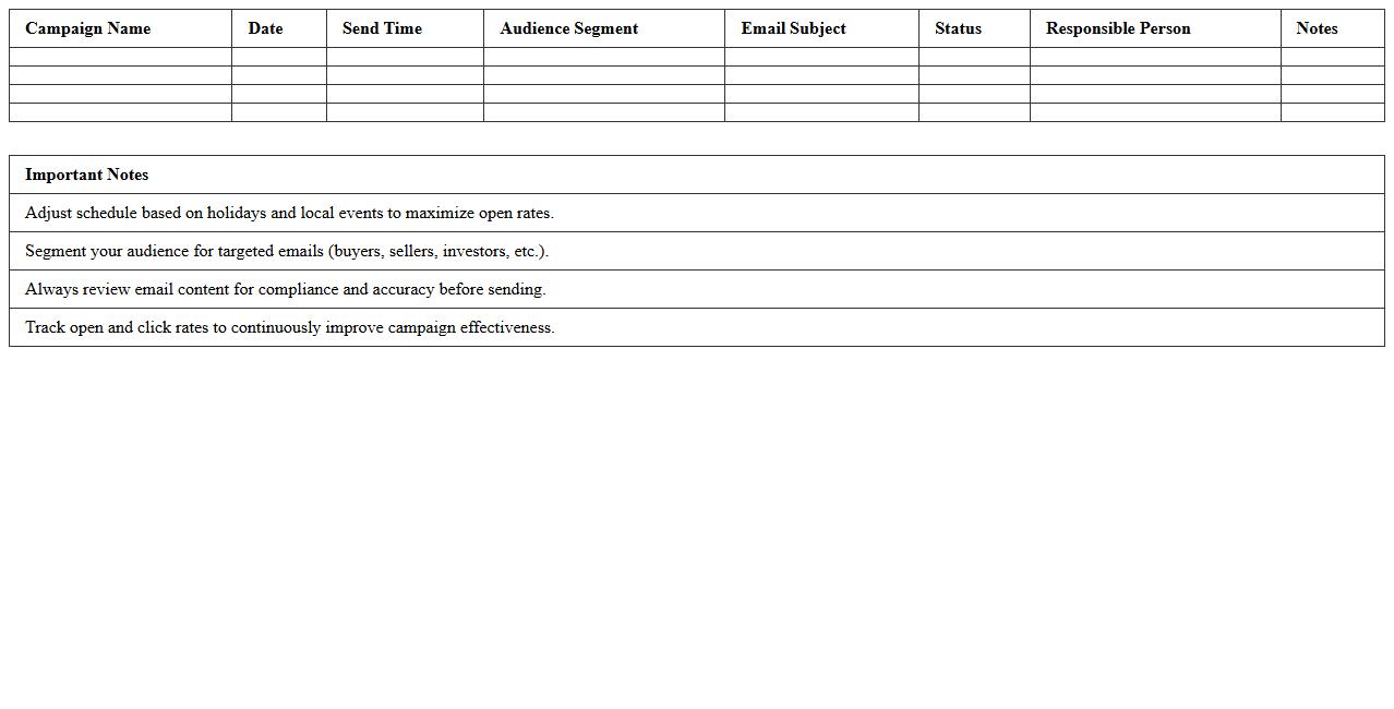 Real Estate Email Campaign Schedule Excel Template