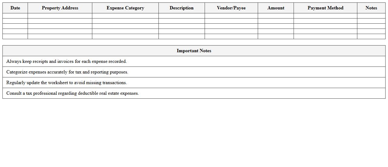 Real Estate Expense Categorization Worksheet