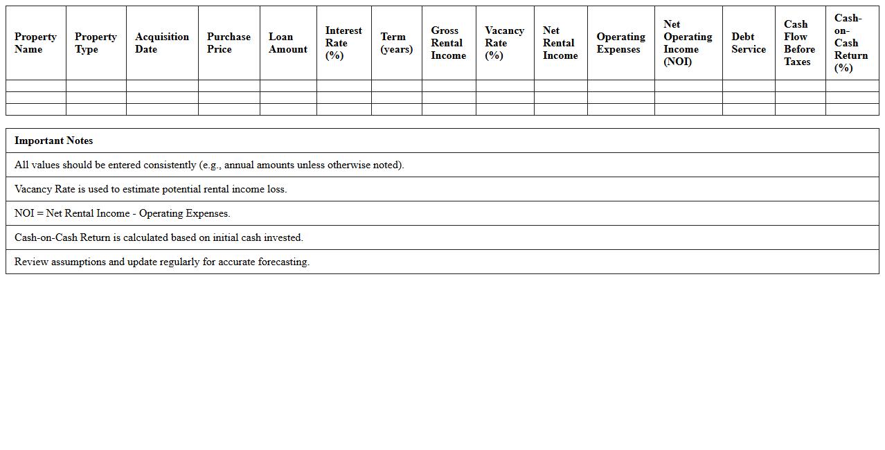 Real Estate Investment Portfolio Cash Flow Proforma Template