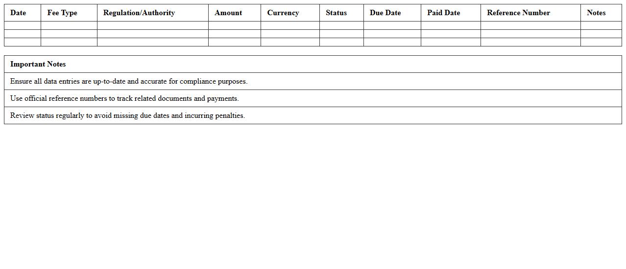 Regulatory Compliance Fee Log Excel Spreadsheet