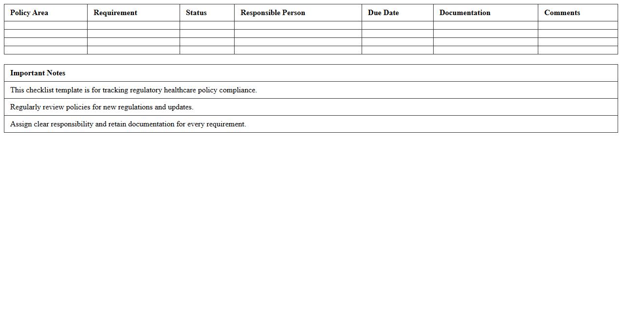 Regulatory Healthcare Policy Checklist Excel Sheet