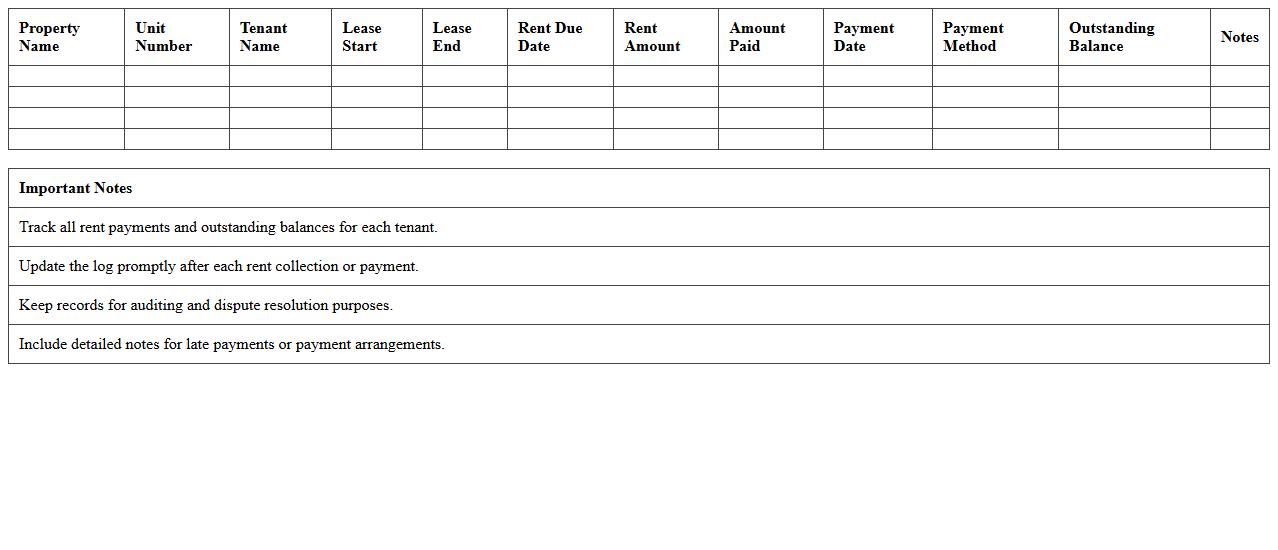 Rent Collection Log Spreadsheet for Property Managers
