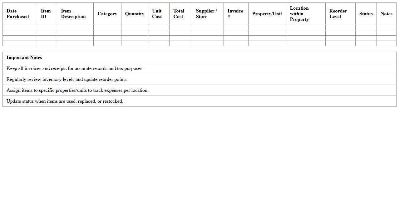 Rental Property Supplies & Inventory Tracker