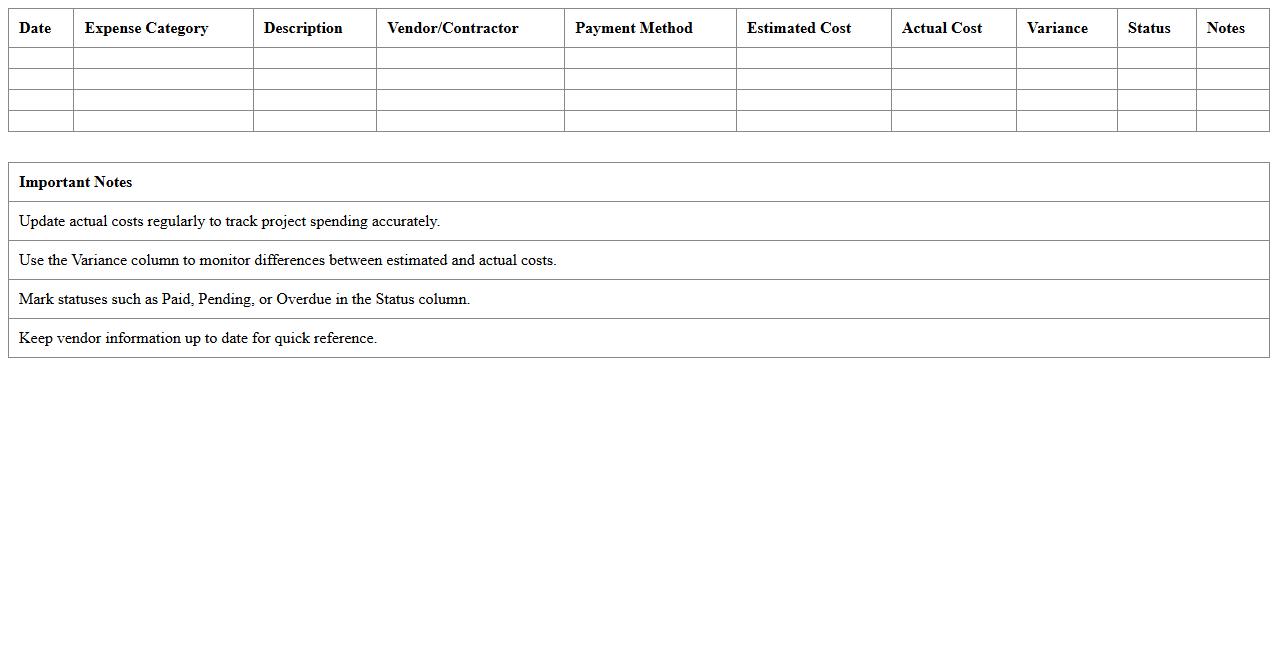 Residential Construction Cost Tracker Excel Template