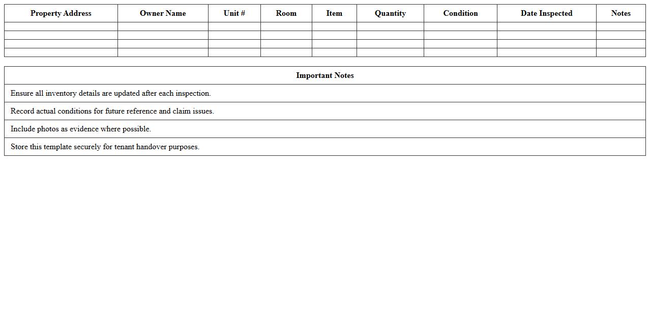 Residential Property Inventory Excel Template