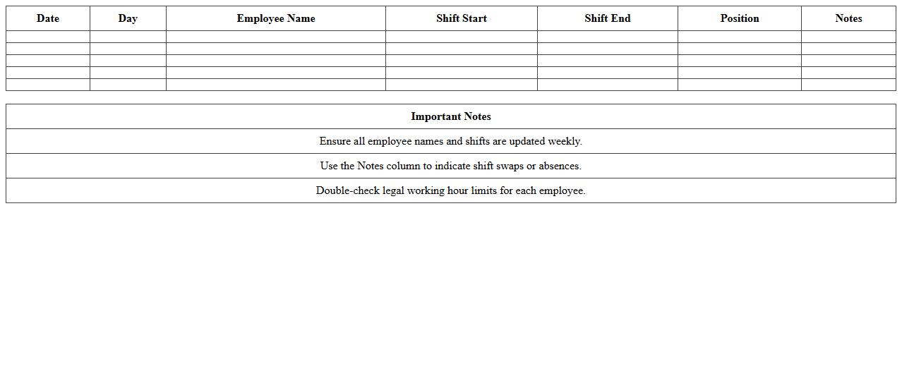 Retail Shift Calendar Excel Spreadsheet