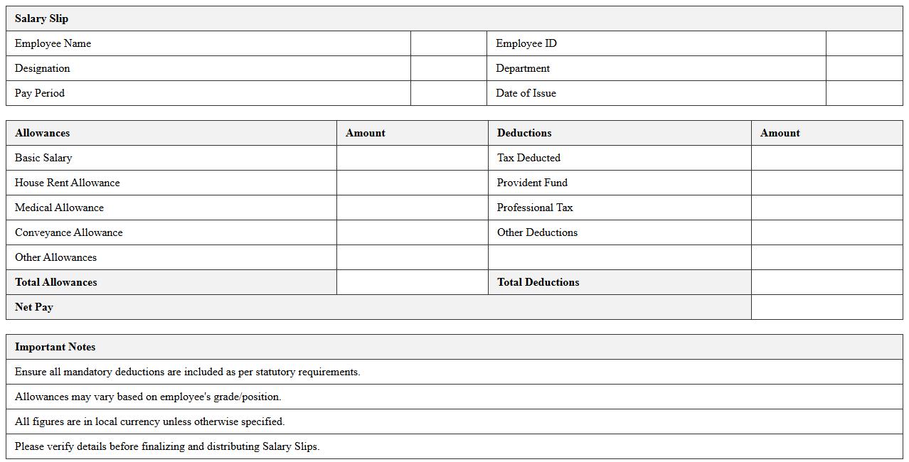 Salary Slip with Allowances and Deductions Excel
