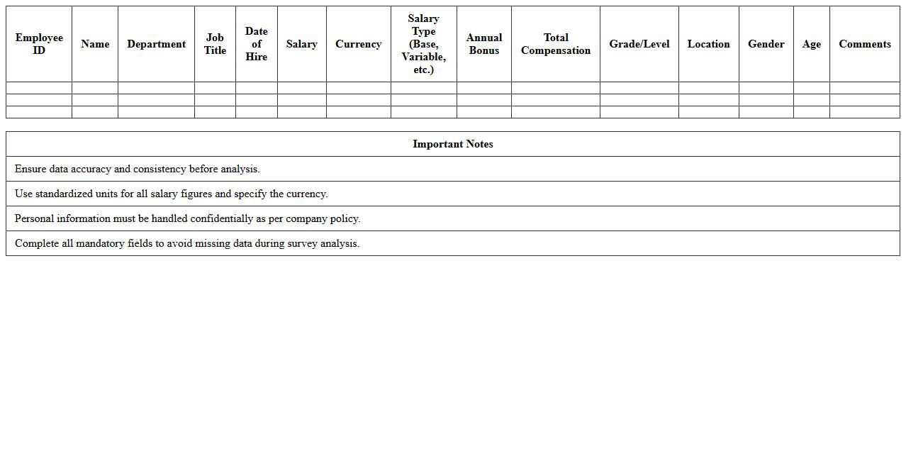 Salary Survey Data Collection Excel Template