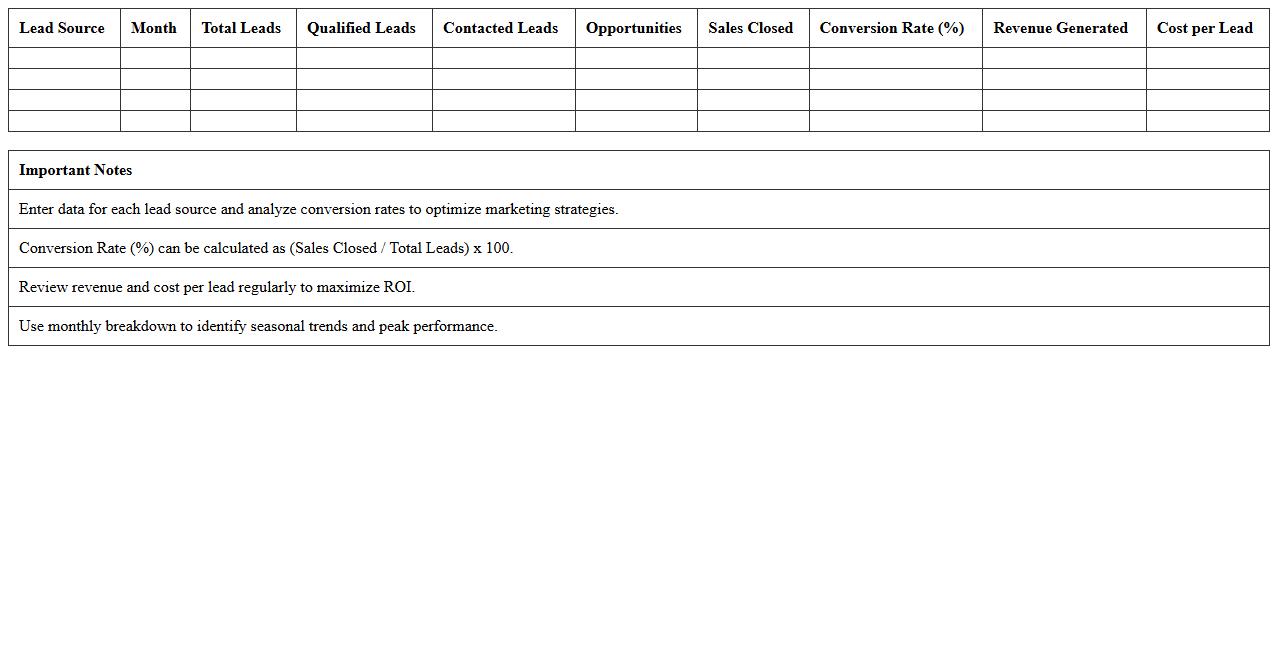 Sales Conversion Analysis Spreadsheet for Marketing Leads