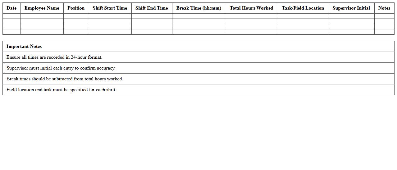 Seasonal Harvest Crew Timesheet Log Excel