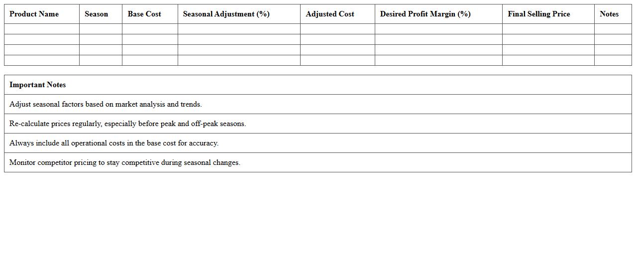 Seasonal Product Pricing Calculator