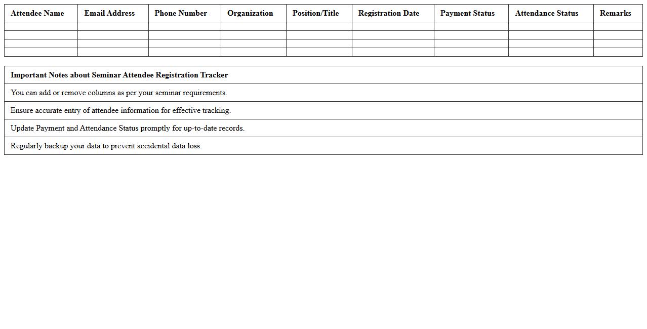Seminar Attendee Registration Tracker Excel Template
