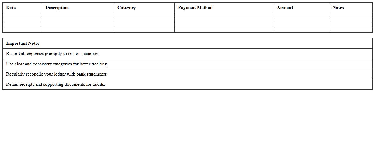 Simple Small Business Expense Ledger