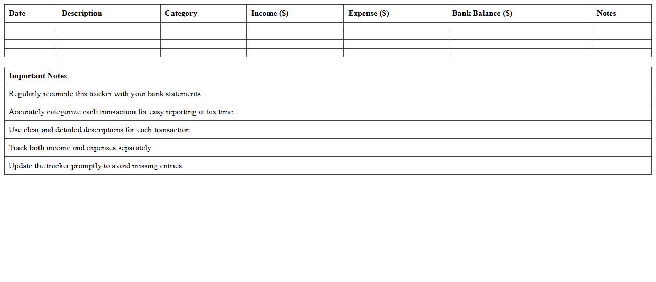Small Business Bank Transactions Tracker Excel