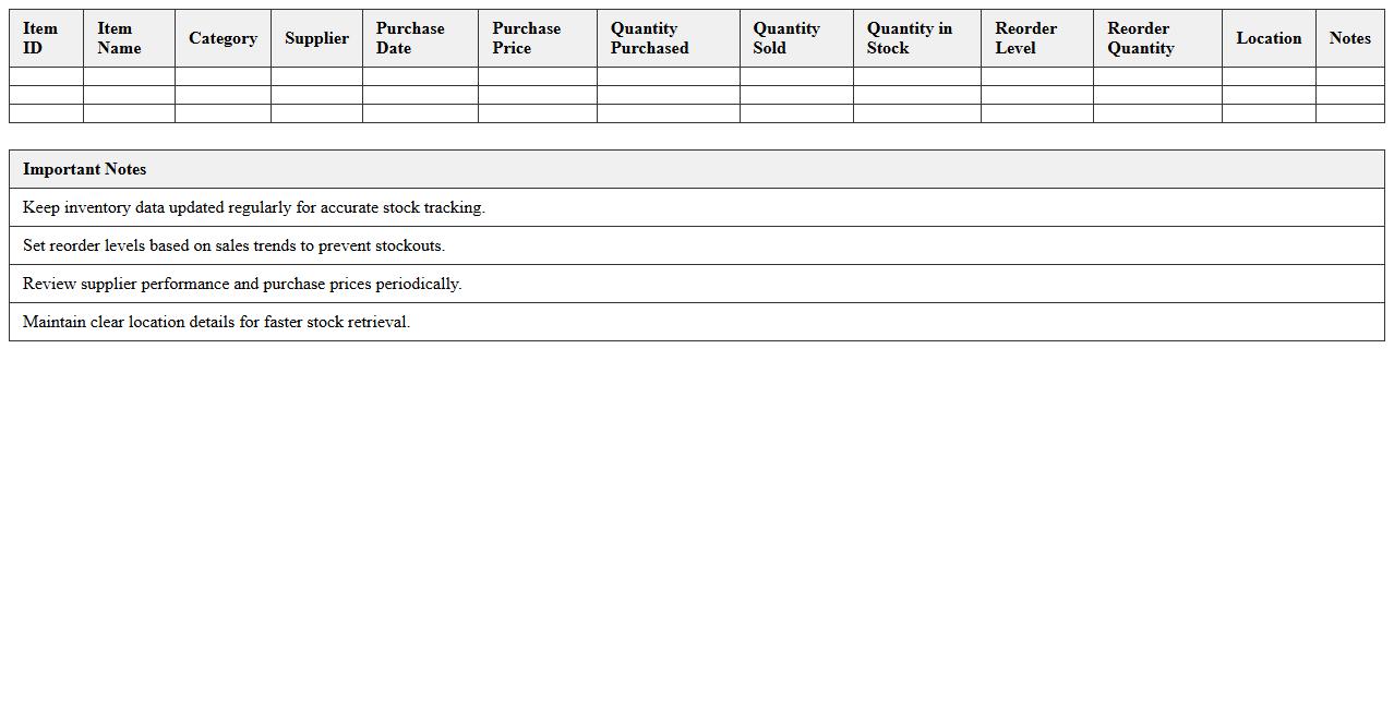 Small Business Inventory Control Workbook