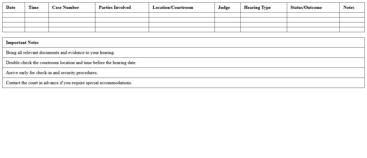 Small Claims Court Hearing Planner Excel