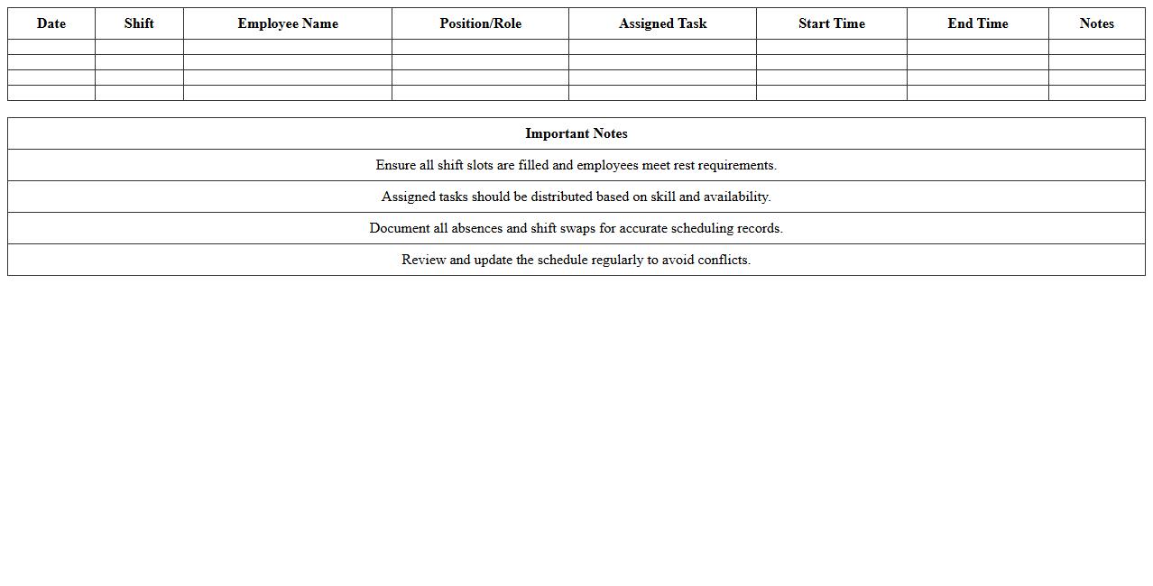 Small Factory Shift Schedule & Task Assignment Excel