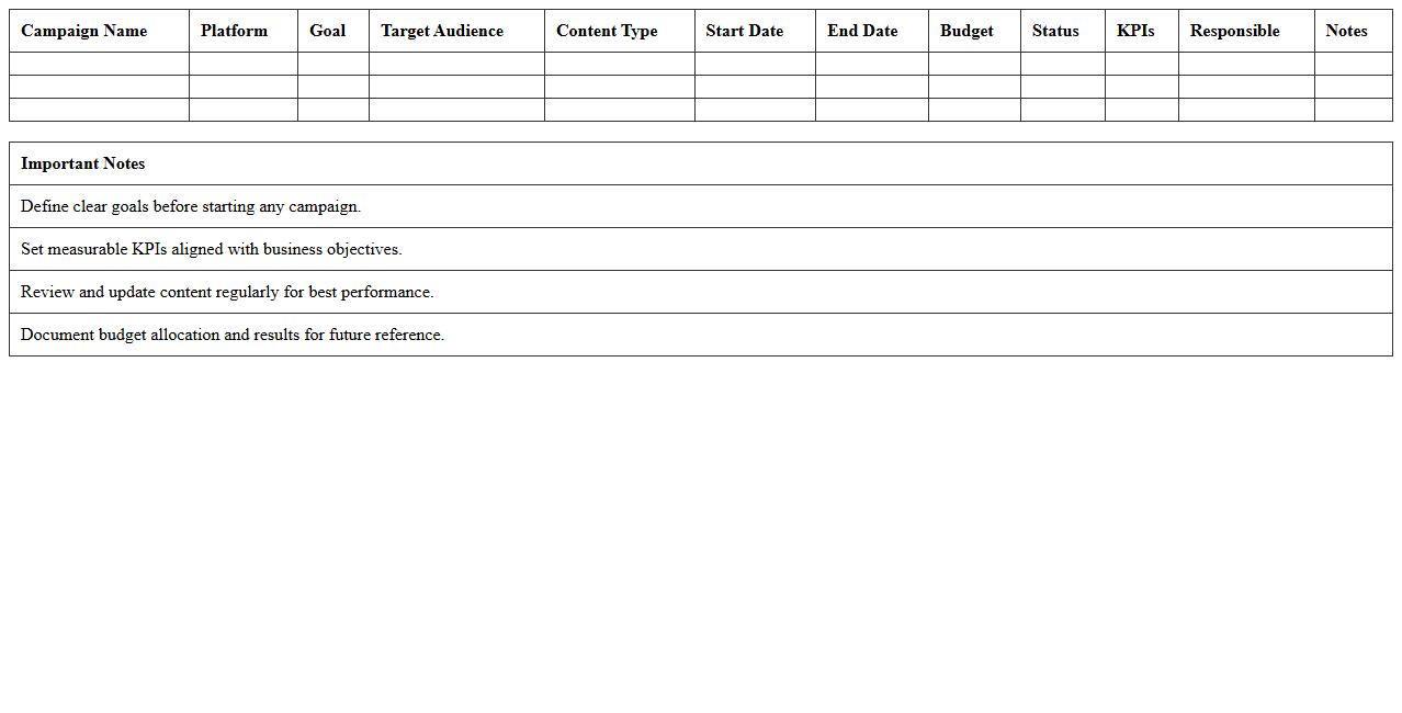 Social Media Campaign Planning Excel Template