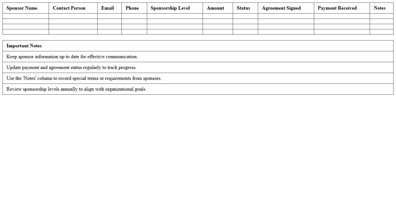 Sponsorship Tracking Excel Template