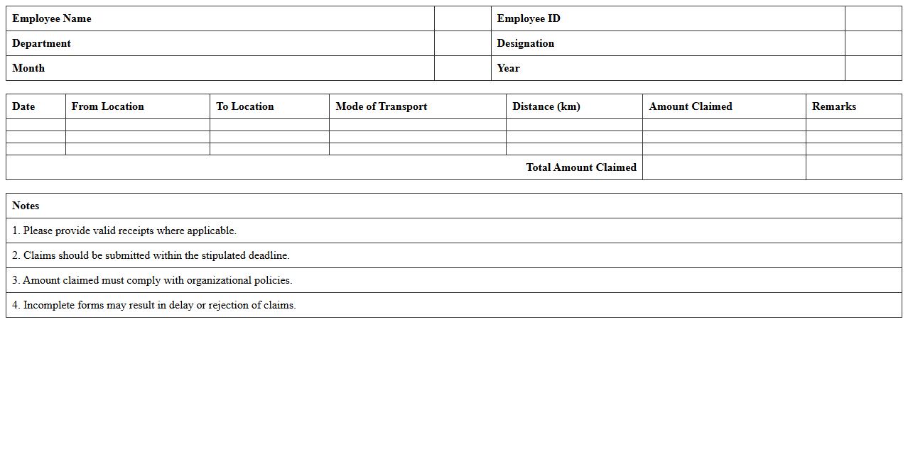 Staff Transportation Allowance Claim Template