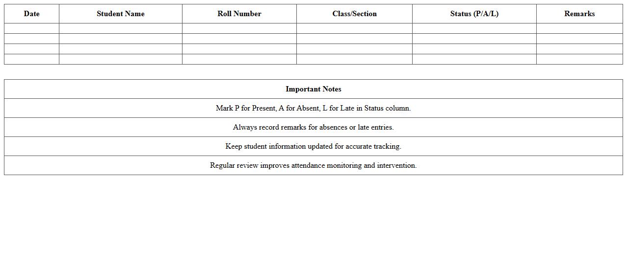 Student Daily Attendance Tracker Excel Template