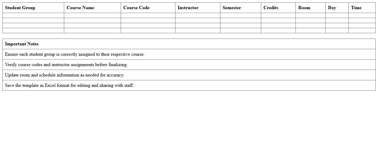 Student Group Course Assignment Excel Template