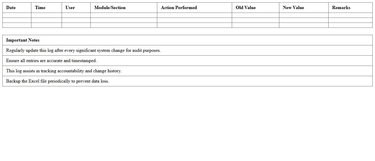 System Update Audit Log Excel Template
